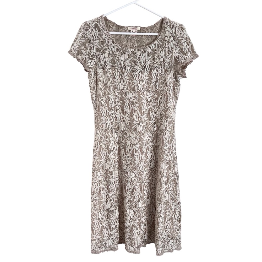 Sundance Cream Lace Sweetheart Short Sleeve Fit & Flare Dress Boho Classy Large